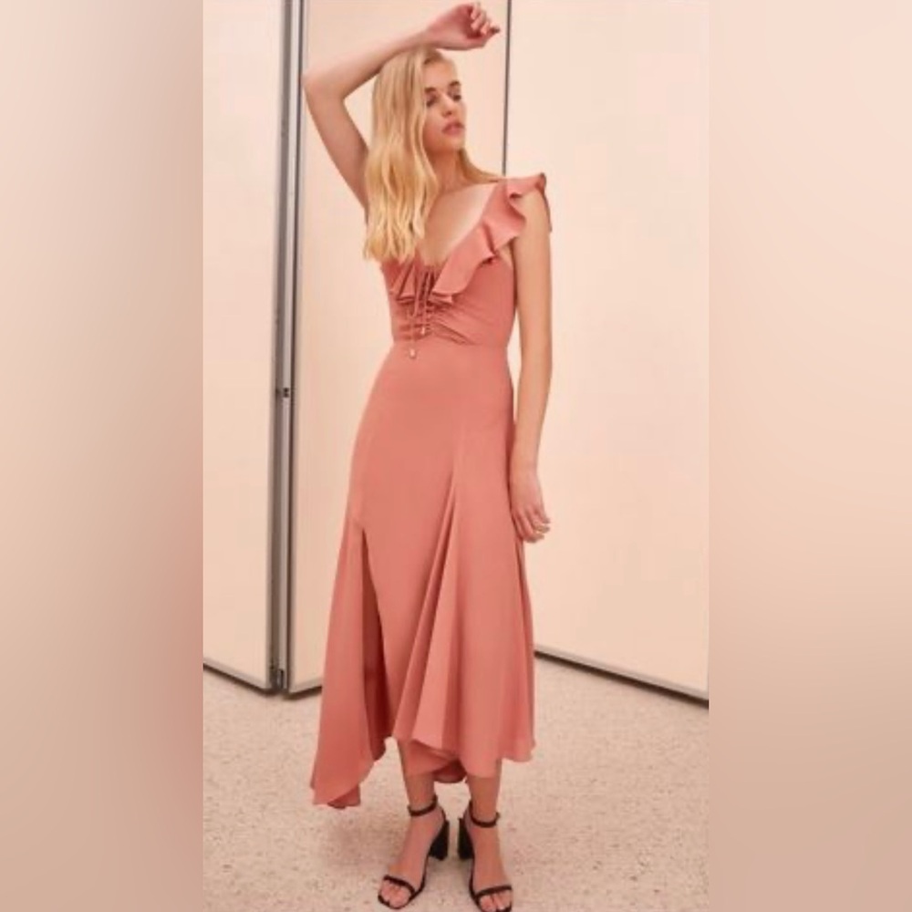 NWOT C/MEO Collective Dress Assymetreical Questions Gown in Rosewood Size M